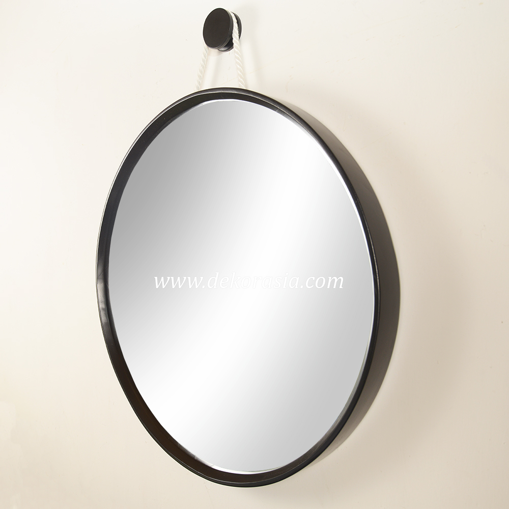 Black Round Mirror Wall Decoration, Natural Wood Mirror Wall Decorative - Image 2