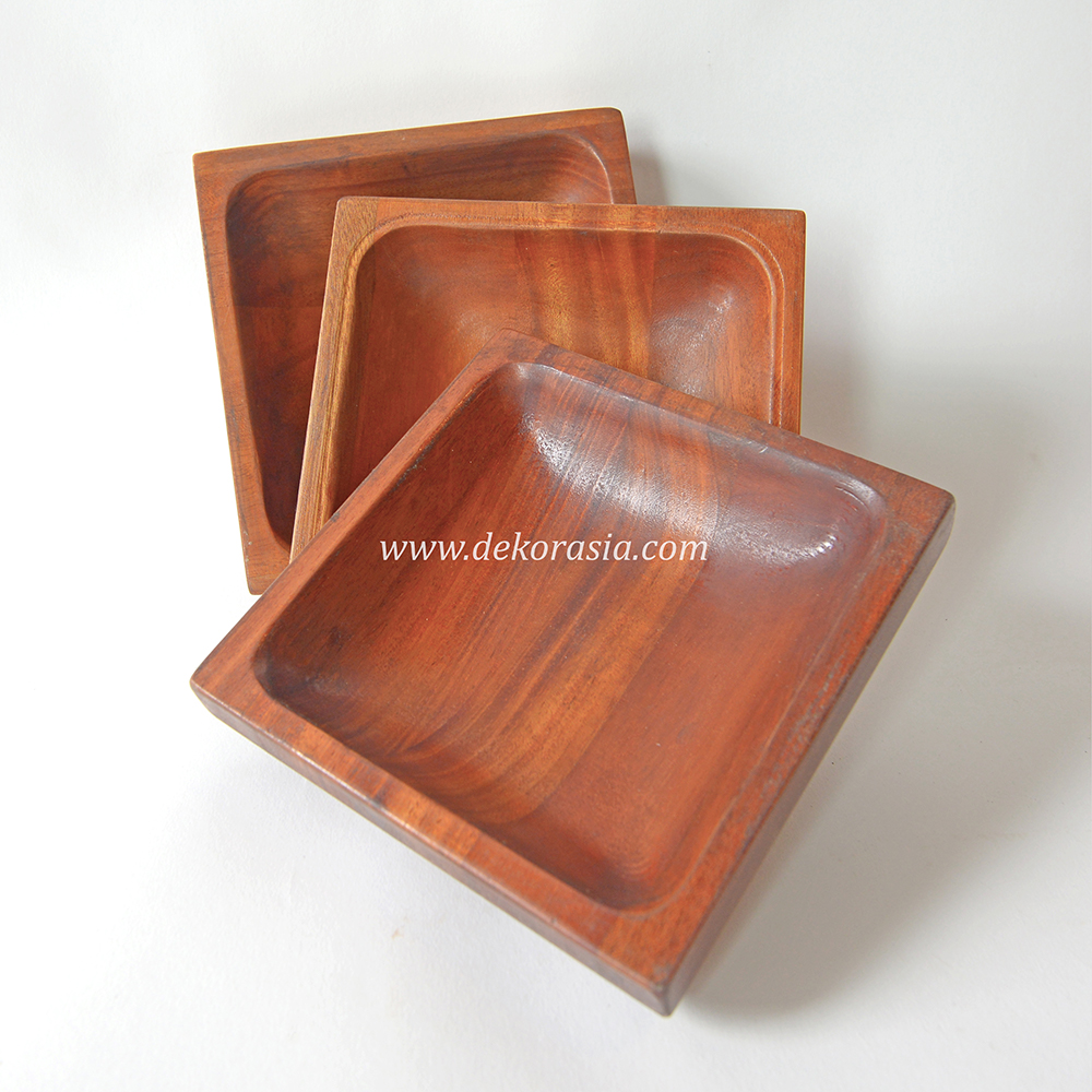 Natural Square Wood Bowl, Wooden Tableware - Image 1