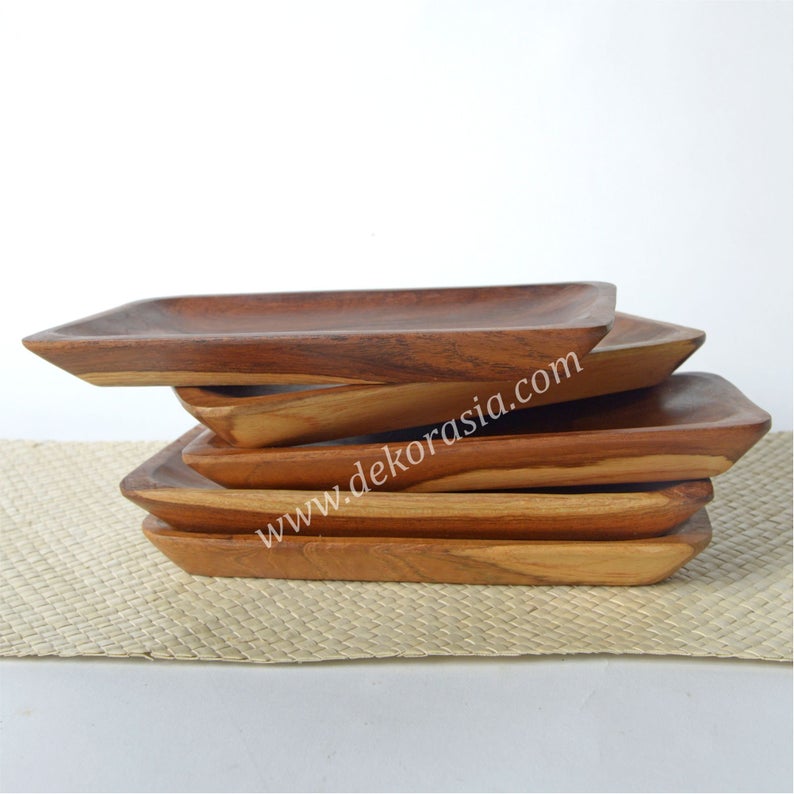 Natural Teak Wooden Tray Size 7.9 inches, Dinnerware Set Dishes & Wooden Trays - Image 3