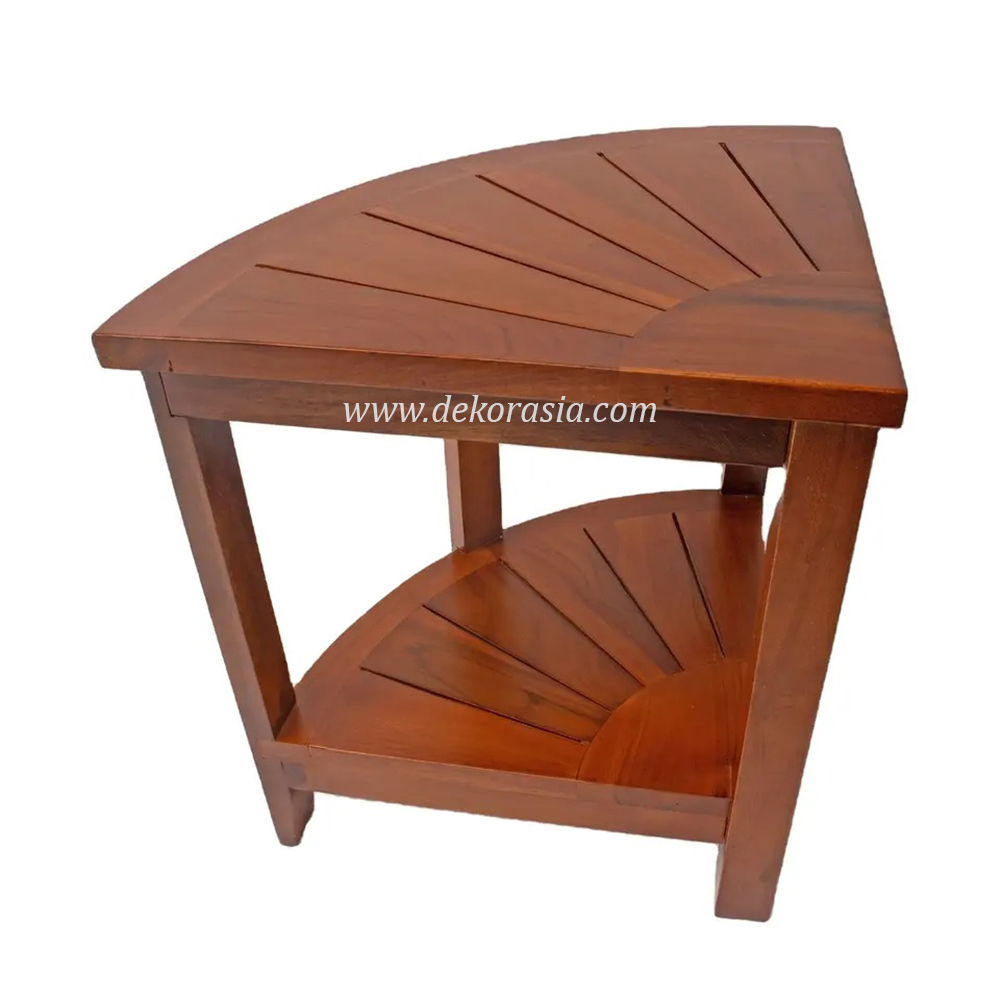Natural Teak Corner Bench Shower Stool Bathroom Triangle Shaped with Shelf, Waterproof 2 Layer - Image 1