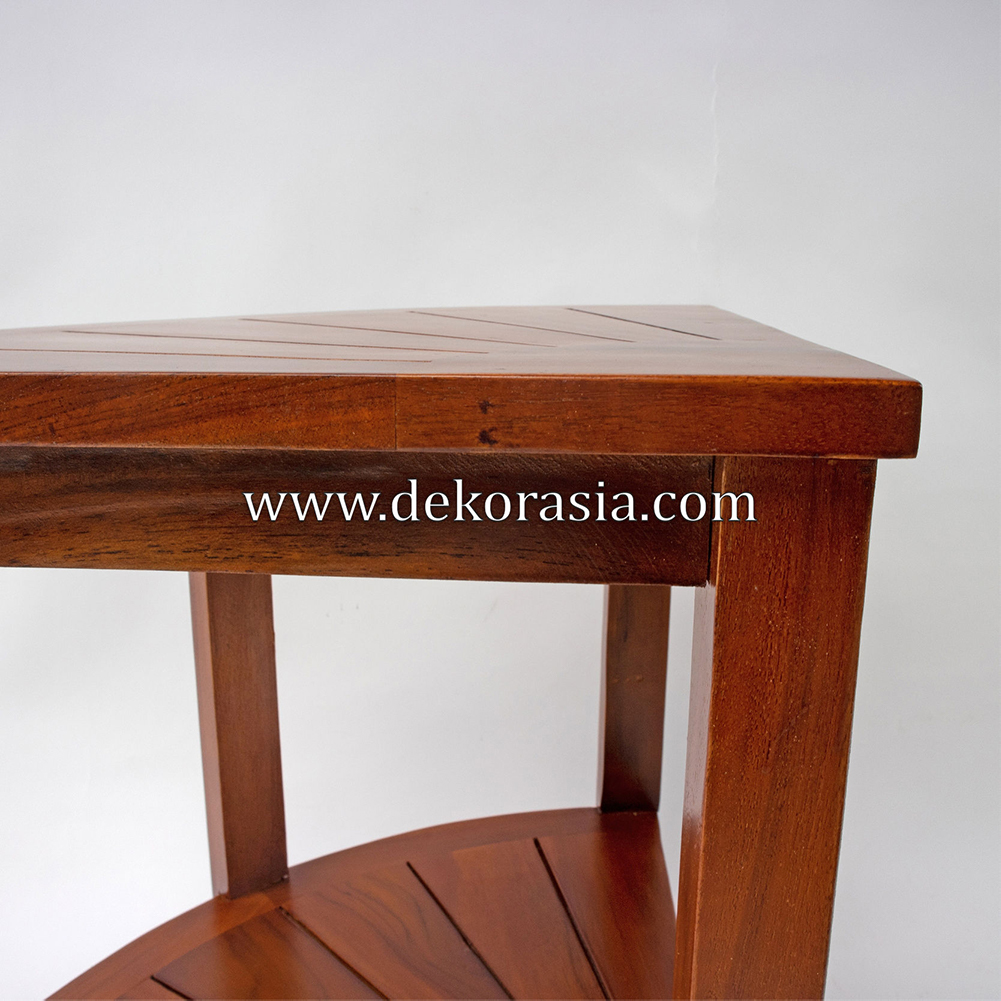 Natural Teak Corner Bench Shower Stool Bathroom Triangle Shaped with Shelf, Waterproof 2 Layer - Image 3