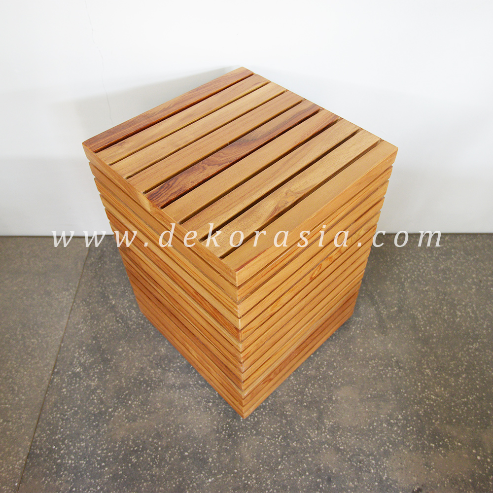 Teak Barn Stool with Rubber Feet - Wood Stools Furniture - Image 1