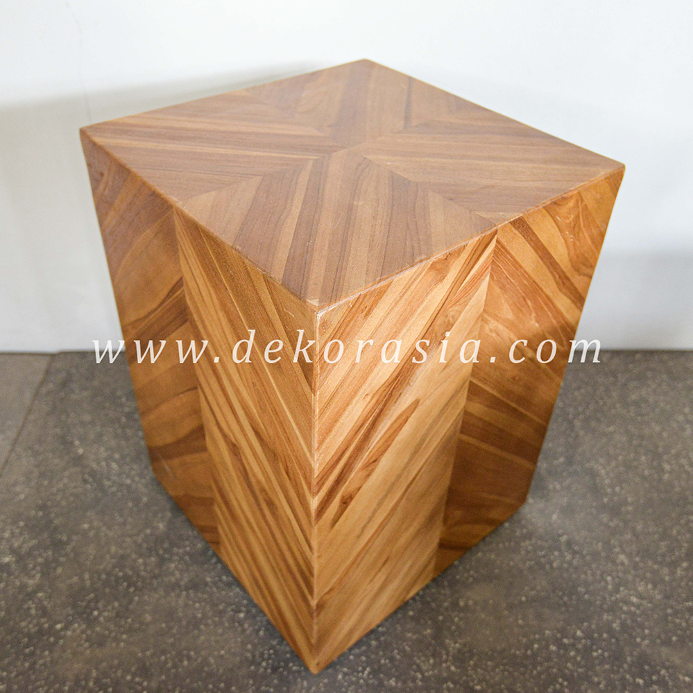 Teak Barn Stool with Rubber Feet - Wood Stools Decor - Image 1