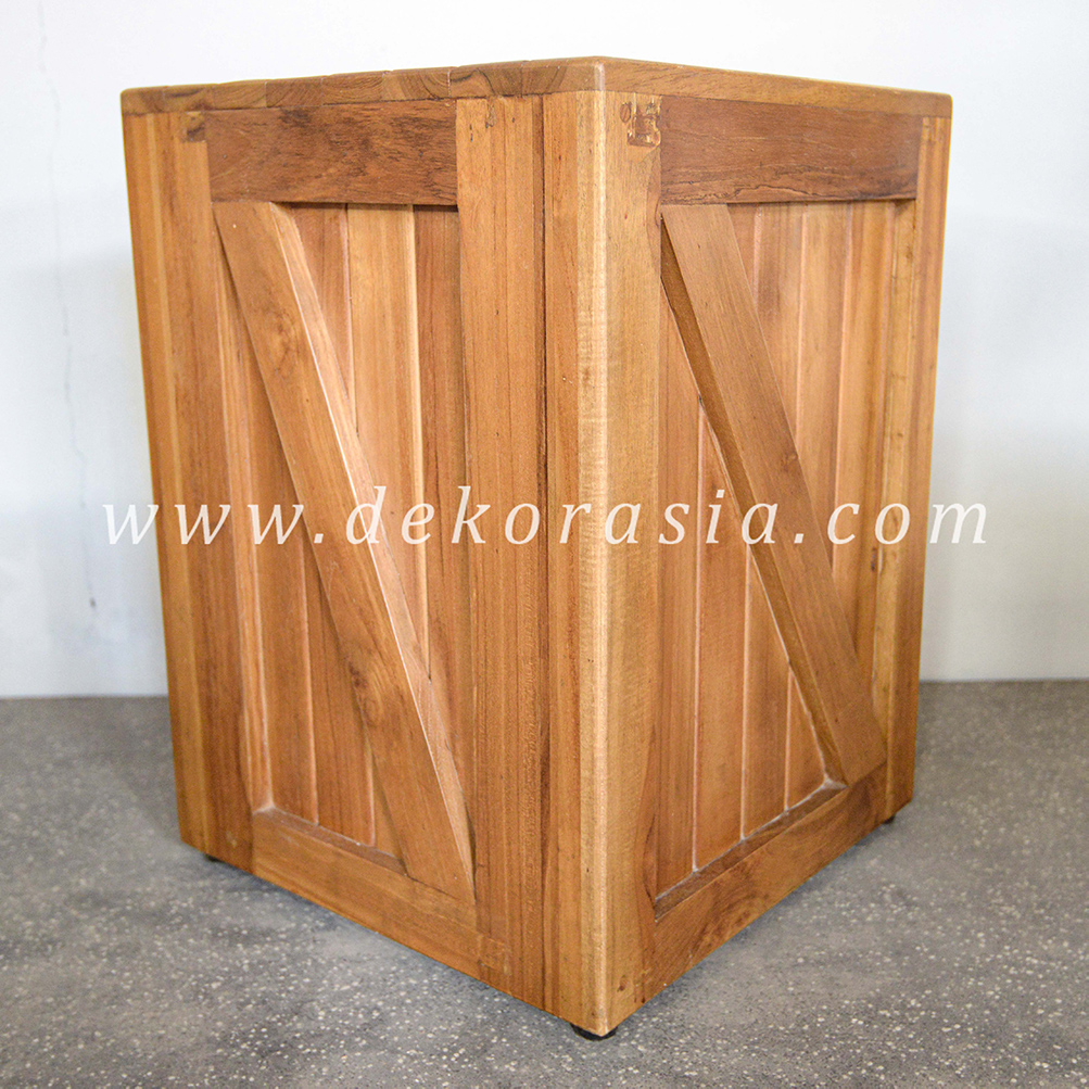 Teak Barn Stool with Rubber Feet - Wooden Stools Decoration - Image 1