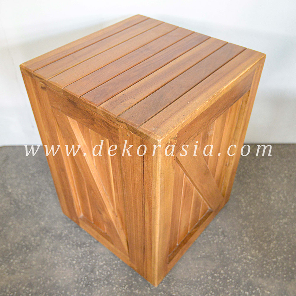 Teak Barn Stool with Rubber Feet - Wooden Stools Decoration - Image 2