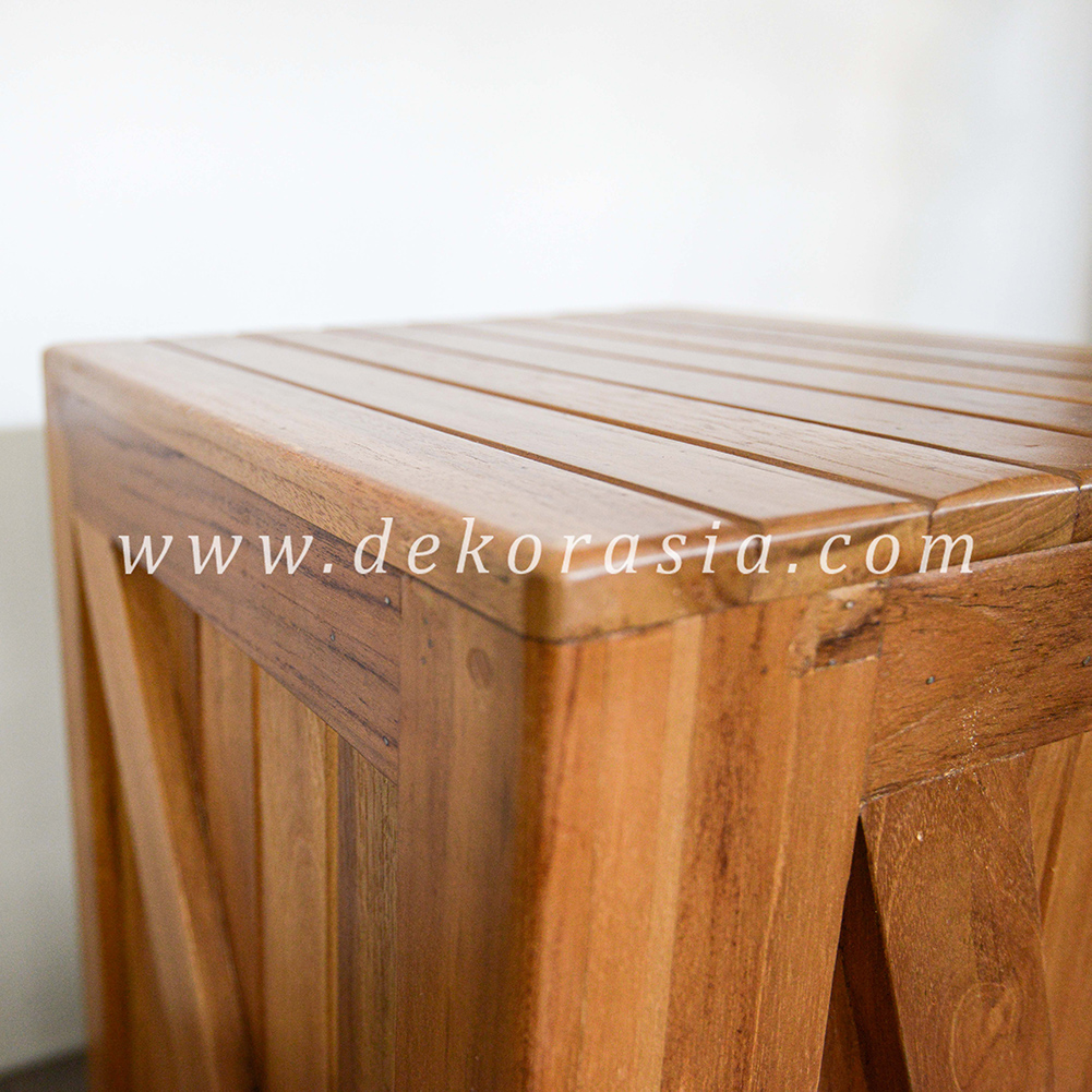 Teak Barn Stool with Rubber Feet - Wooden Stools Decoration - Image 3
