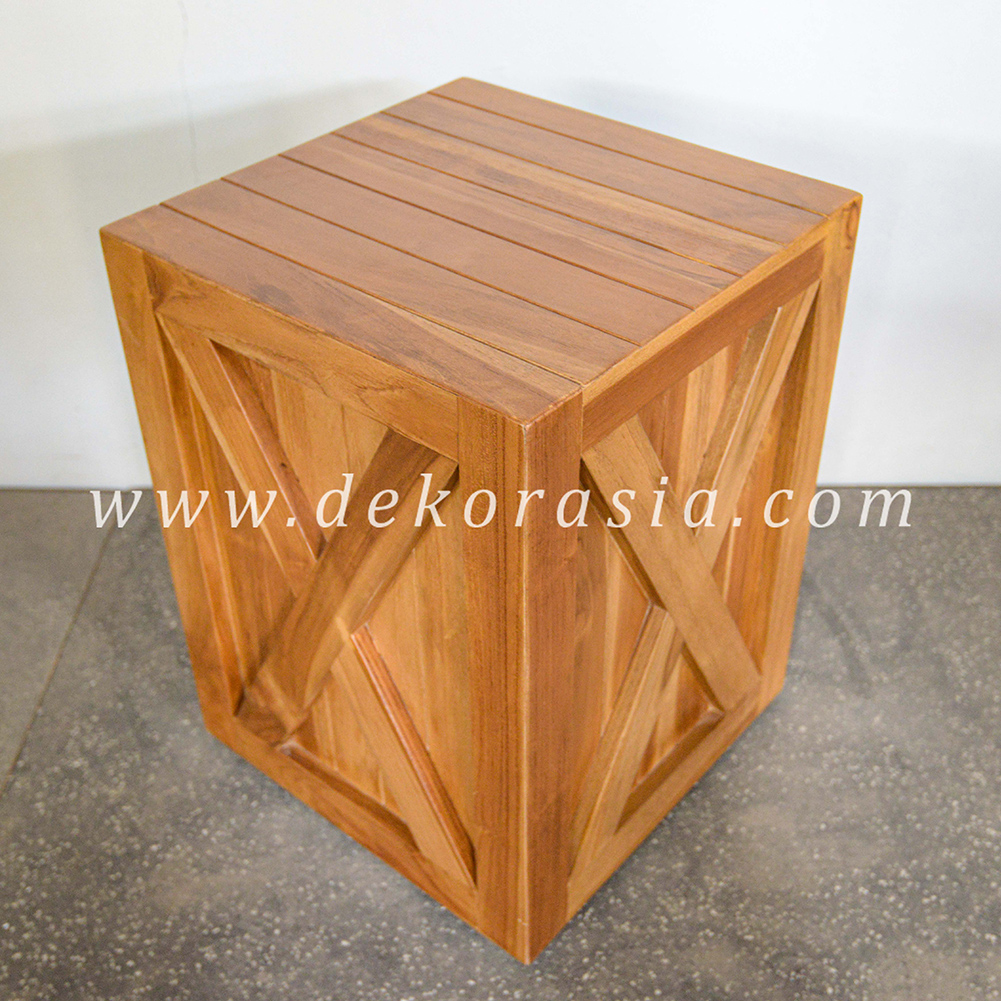 Teak Barn Stool with Rubber Feet - Wooden Stools - Image 1