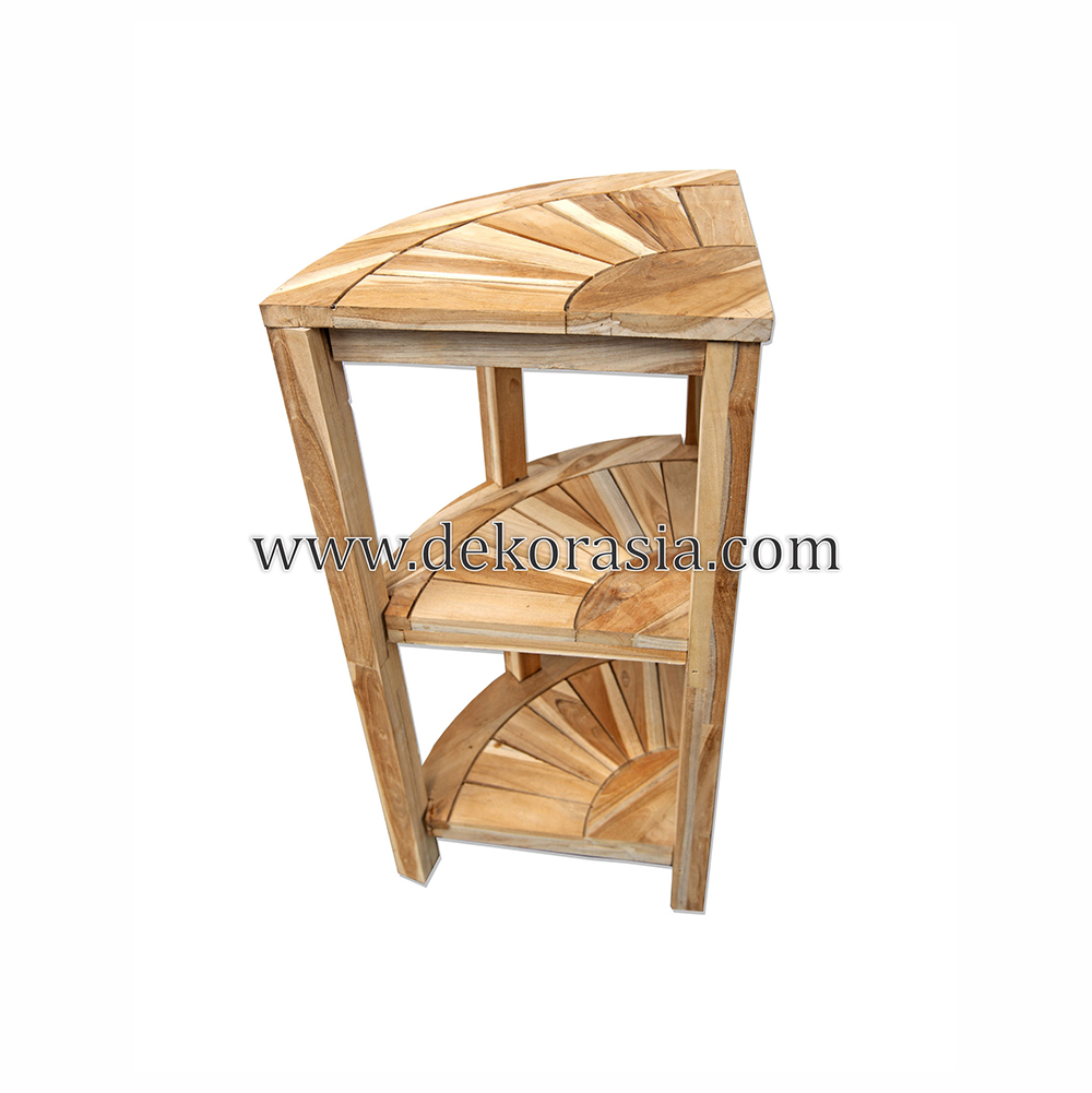 Natural Teak Corner Bench 3 Layer Bathroom Triangle Shaped with Shelf, Bathroom Set Accessories - Image 1