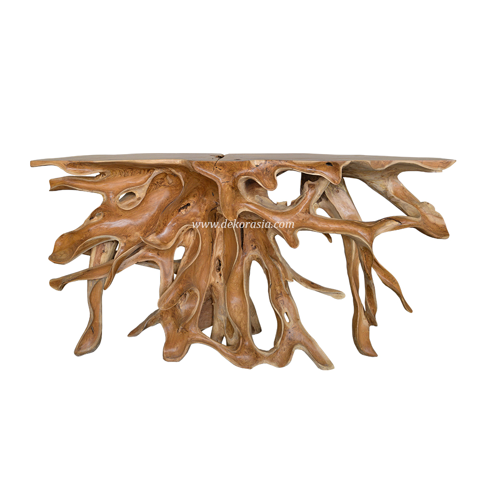 Teak Root Console Table with Carving, Teak Root Tables for Living Room Furniture, Wooden Console Table - Image 1