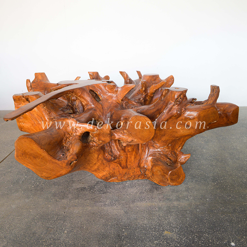 Teak Root Coffee Table with Glass, Teak Root Table Living Room Furniture, Wooden Coffee Tables - Image 3