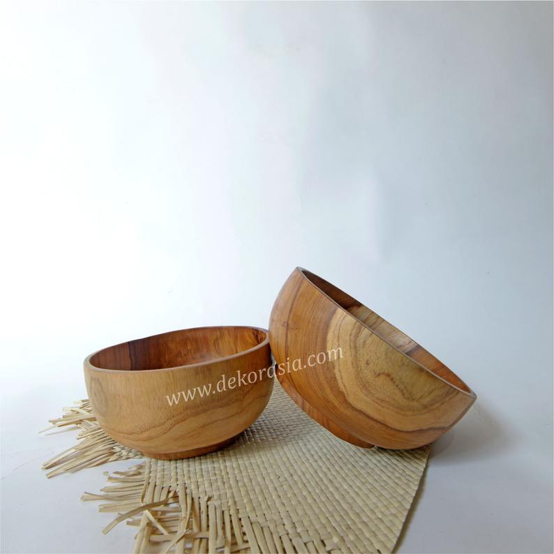 Teak Round Wood Bowl Size Dia 6.8 inches, Dinnerware Set Dishes & Wooden Bowls - Image 1