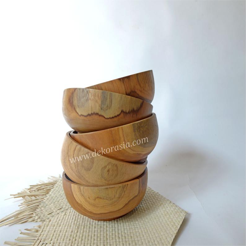 Teak Round Wood Bowl Size Dia 6.8 inches, Dinnerware Set Dishes & Wooden Bowls - Image 2