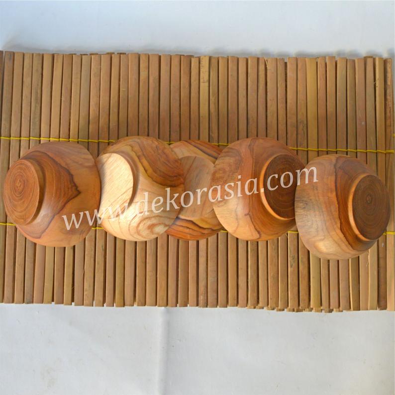 Teak Round Wood Bowl Size Dia 6.8 inches, Dinnerware Set Dishes & Wooden Bowls - Image 3
