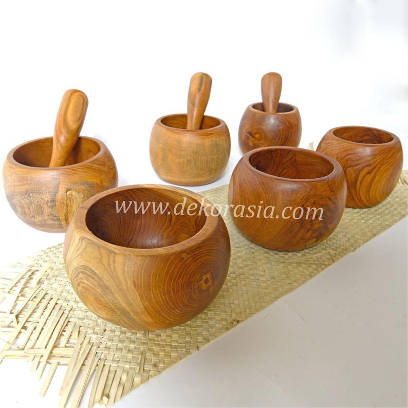 Teak Wood Mortar and Pestle Size Dia 4.1 to 5.5 Inches, Wooden Mortar and Pestle salad bowl - Image 1