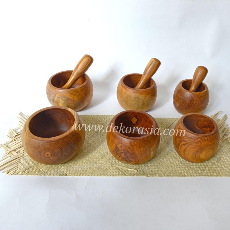 Teak Wood Mortar and Pestle Size Dia 4.1 to 5.5 Inches, Wooden Mortar and Pestle salad bowl - Image 2