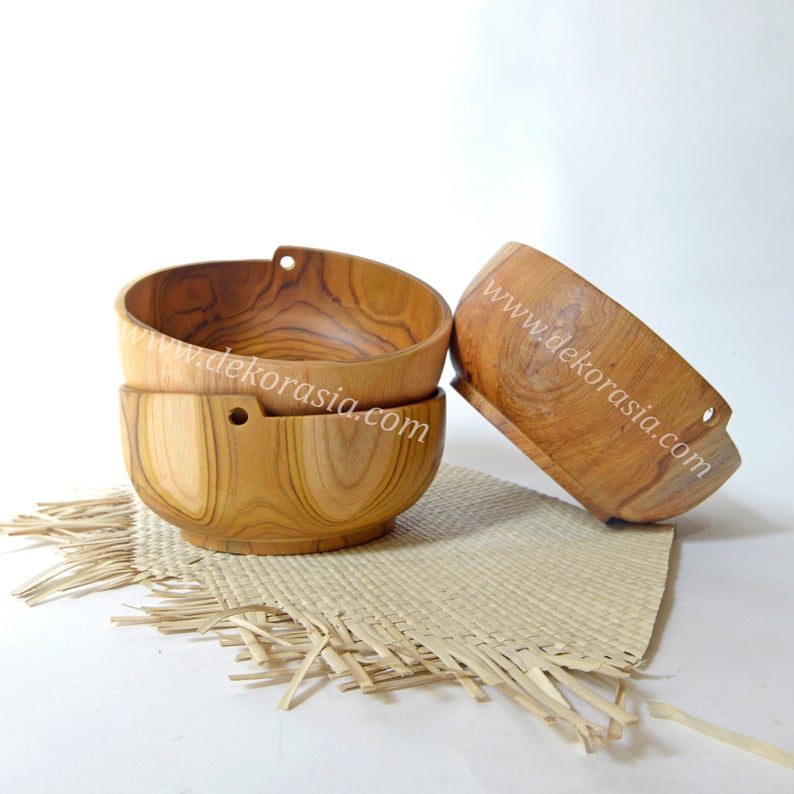 Natural Teak Wooden Round Bowl Dish Serving Dessert, Wood Bowl Kitchenware - Image 1