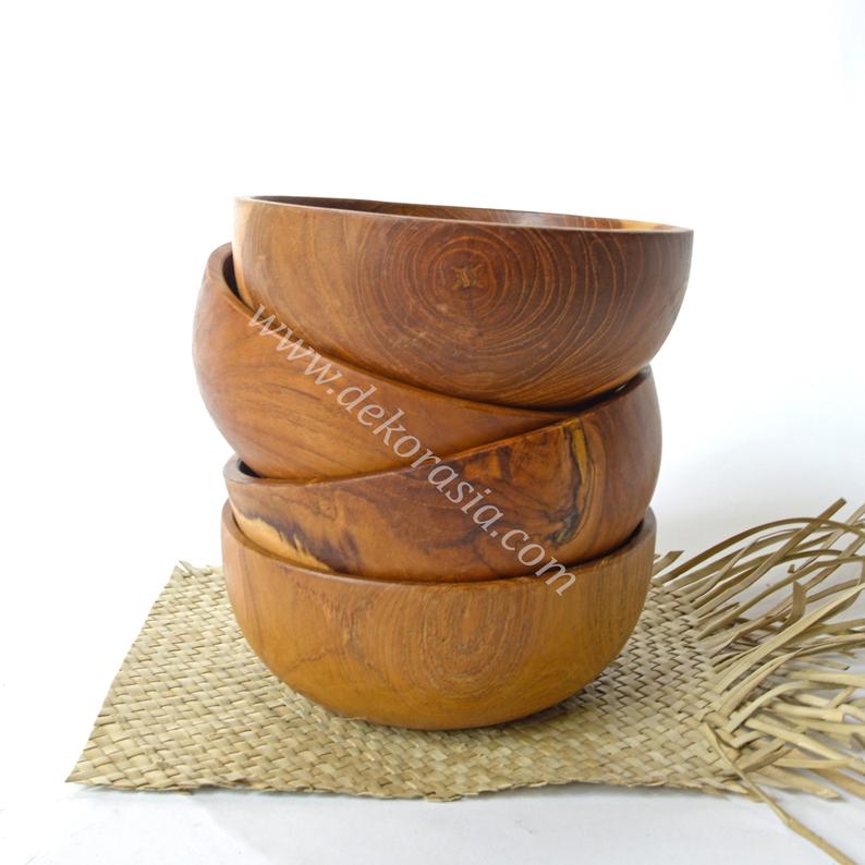 Teak Wood Round Bowl Dish Serving Dessert, Wood Bowls Kitchenware - Image 4