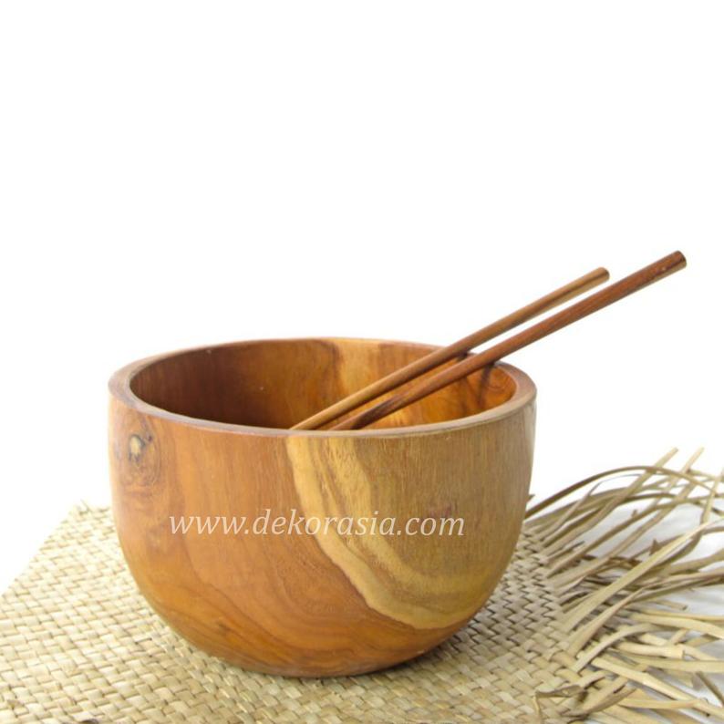 Teak Bowls Kitchenware, Teak Wood Round Bowl Dish Serving Size Dia 6.7 inches - Image 1