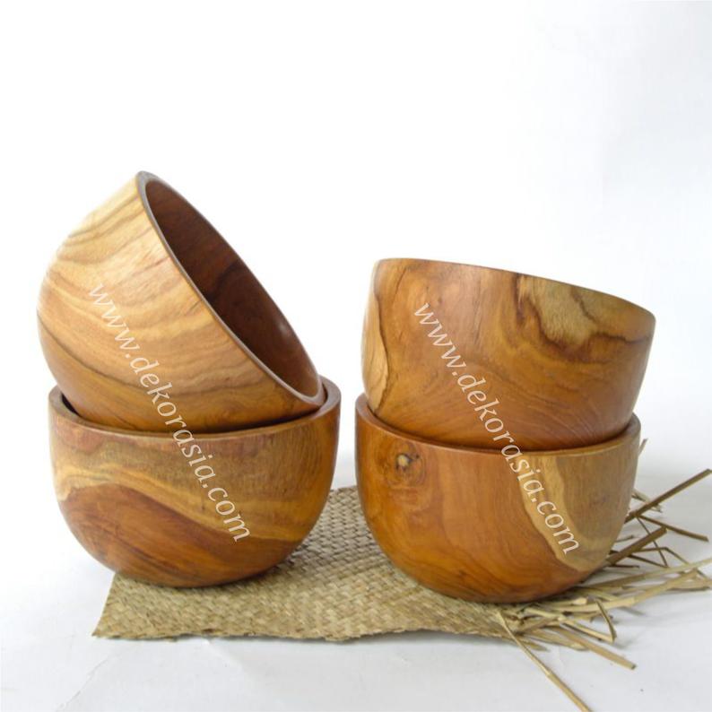 Teak Bowls Kitchenware, Teak Wood Round Bowl Dish Serving Size Dia 6.7 inches - Image 3