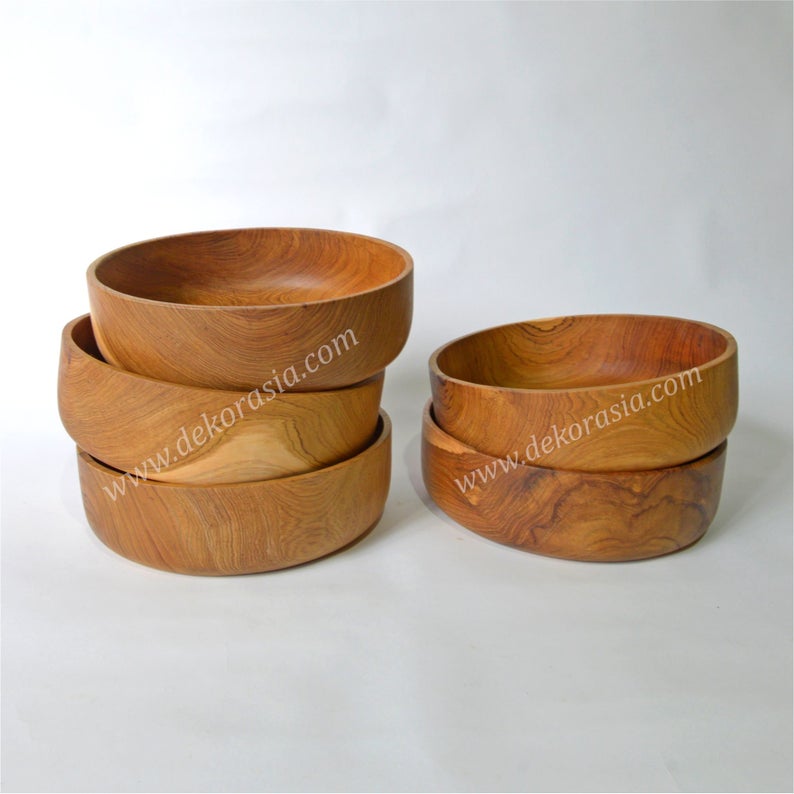 Teak Wood Round Bowl Serving Dessert Diameter 8.8 to 12 inches, Dinnerware Set Dishes & Salad Bowl - Image 2