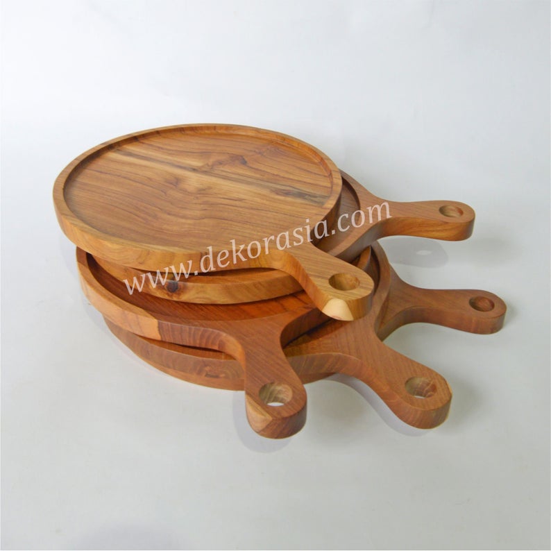 Teak Wood Round Chopping Board, Serving Platter Dia 10.5 Inches, Dinnerware Set Dishes & Chopping Board - Image 1