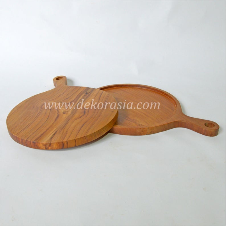 Teak Wood Round Chopping Board, Serving Platter Dia 10.5 Inches, Dinnerware Set Dishes & Chopping Board - Image 3