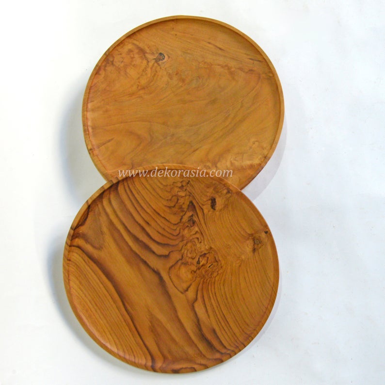 Teak Wood Round Plate Diameter 9.8 to 13.8 inches, Dinnerware Set Dishes & Plates - Image 4