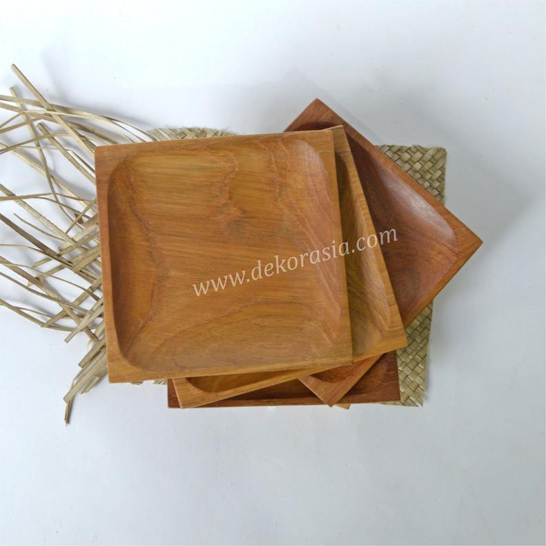 Natural Teak Wood Square Tray, Dinnerware Set Dishes and Trays - Image 1