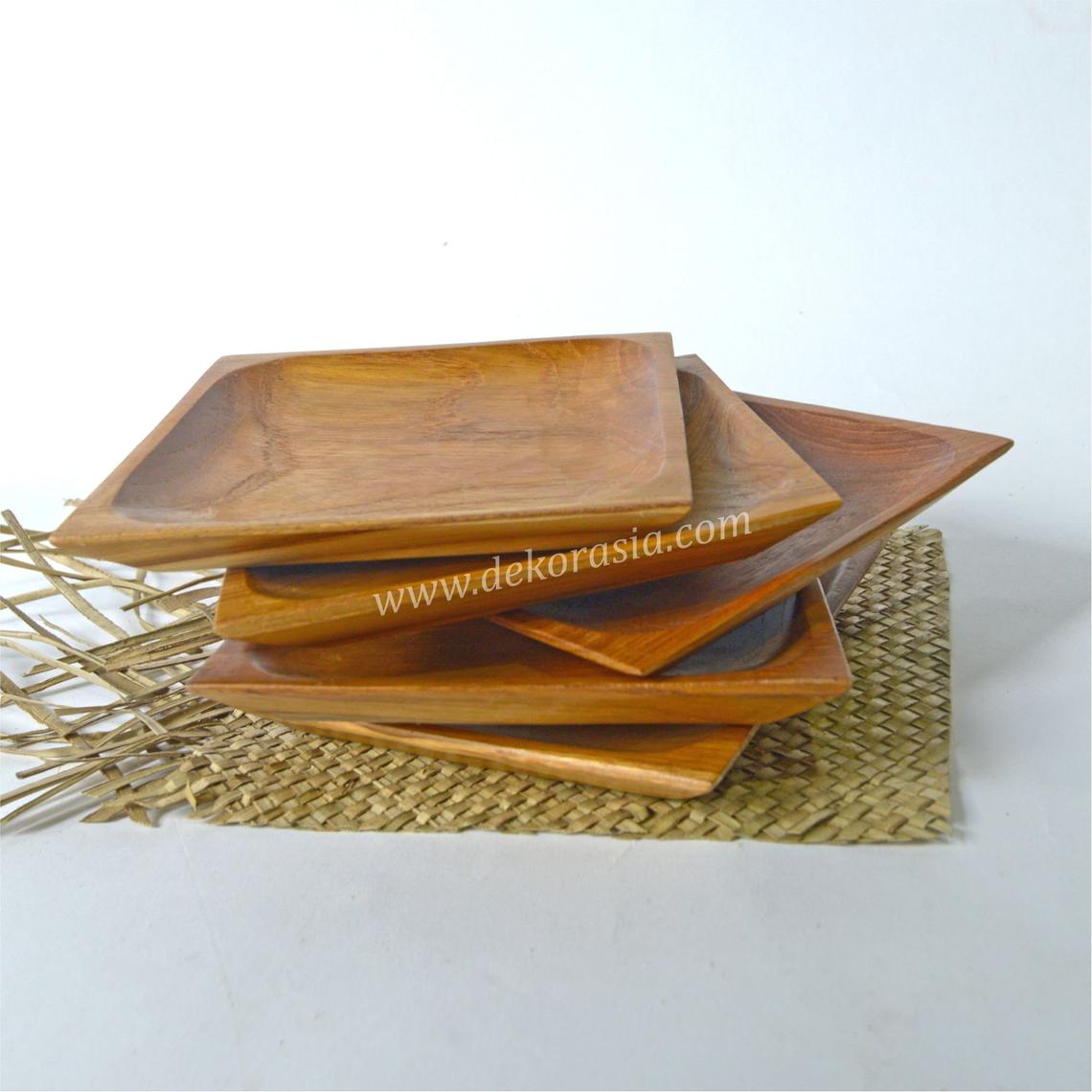 Natural Teak Wood Square Tray, Dinnerware Set Dishes and Trays - Image 2