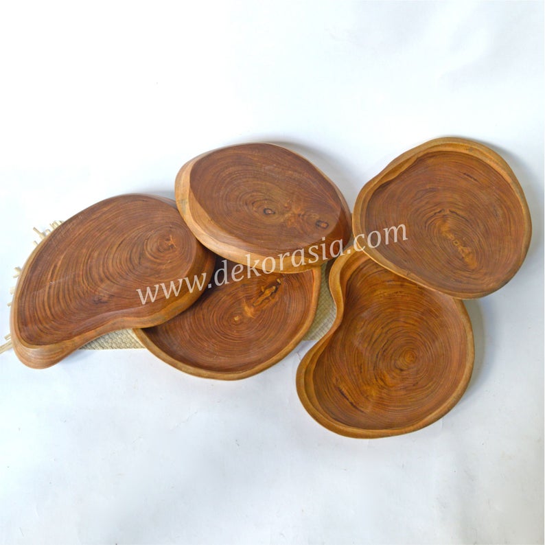 Teak Wood Tray Natural Shape Diameter 12 Inches, Dinnerware Set Dishes & Trays - Image 4