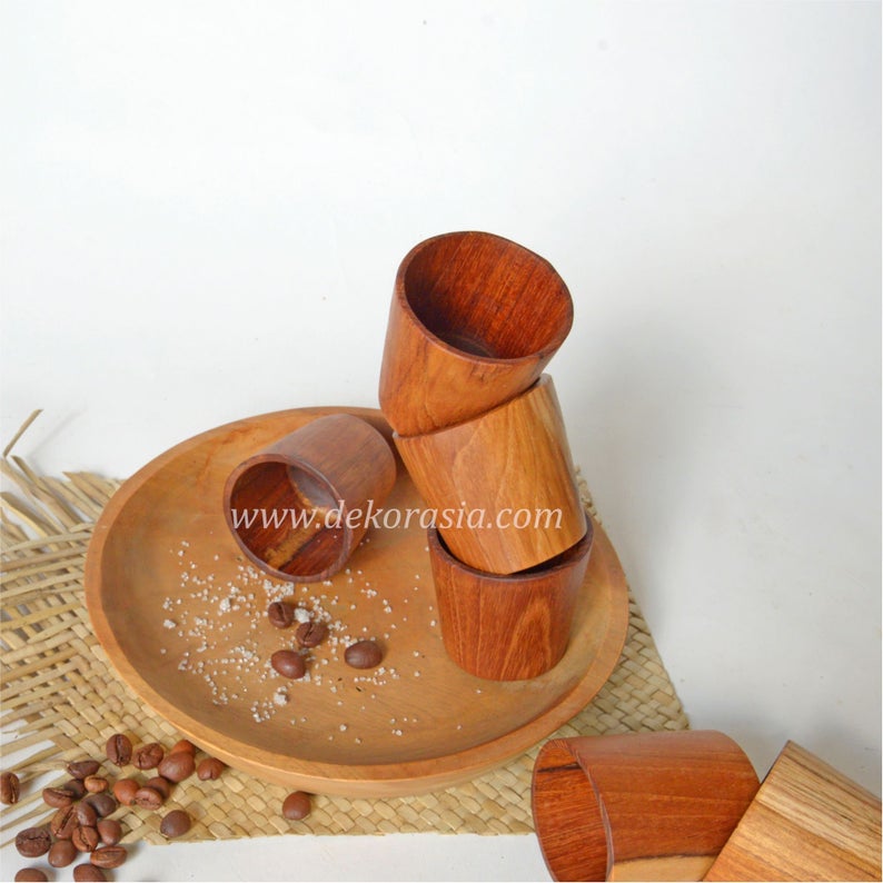 Wooden Glass Natural, Teak Wooden Shot Glass Mini 2 Inches, Glass Drink - Image 2