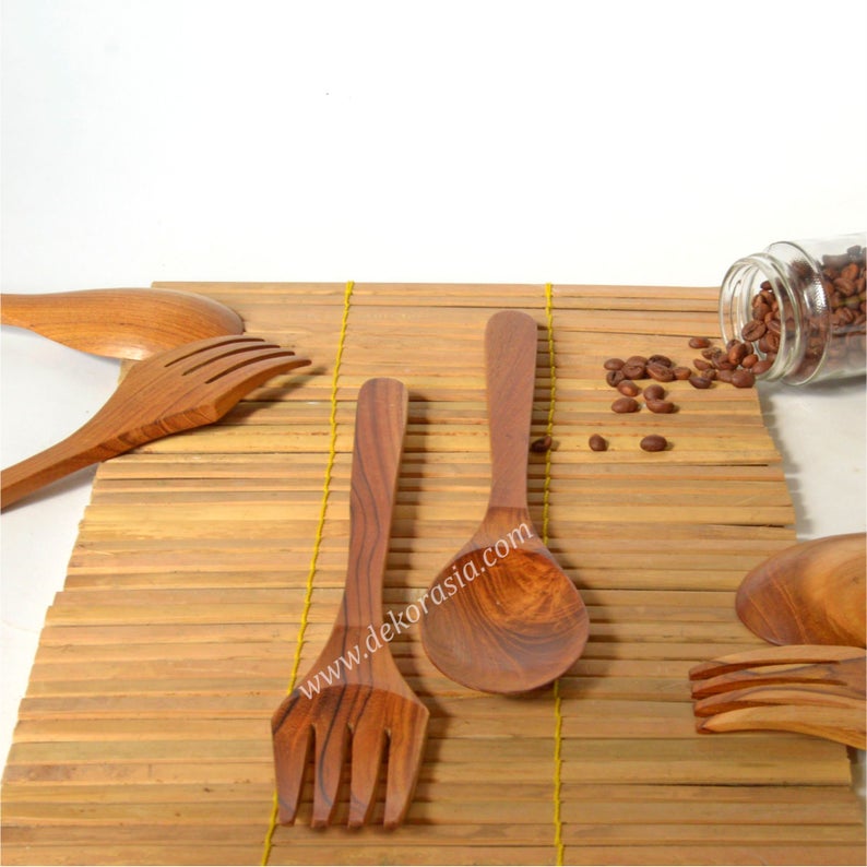 Teak Wooden Spoon and Fork Length 12.2 Inches, Wood Spoon and Fork Kitchenware - Image 3