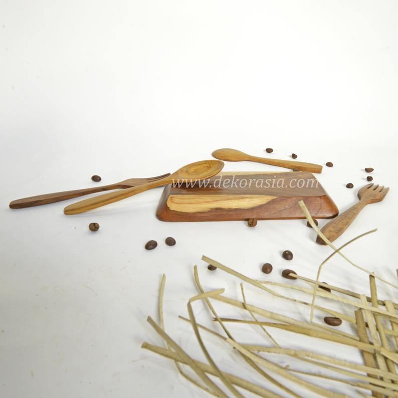 Teak Wood Spoon and Fork - Length 7.1 Inches, Wooden Spoon and Fork Kitchenware - Image 3