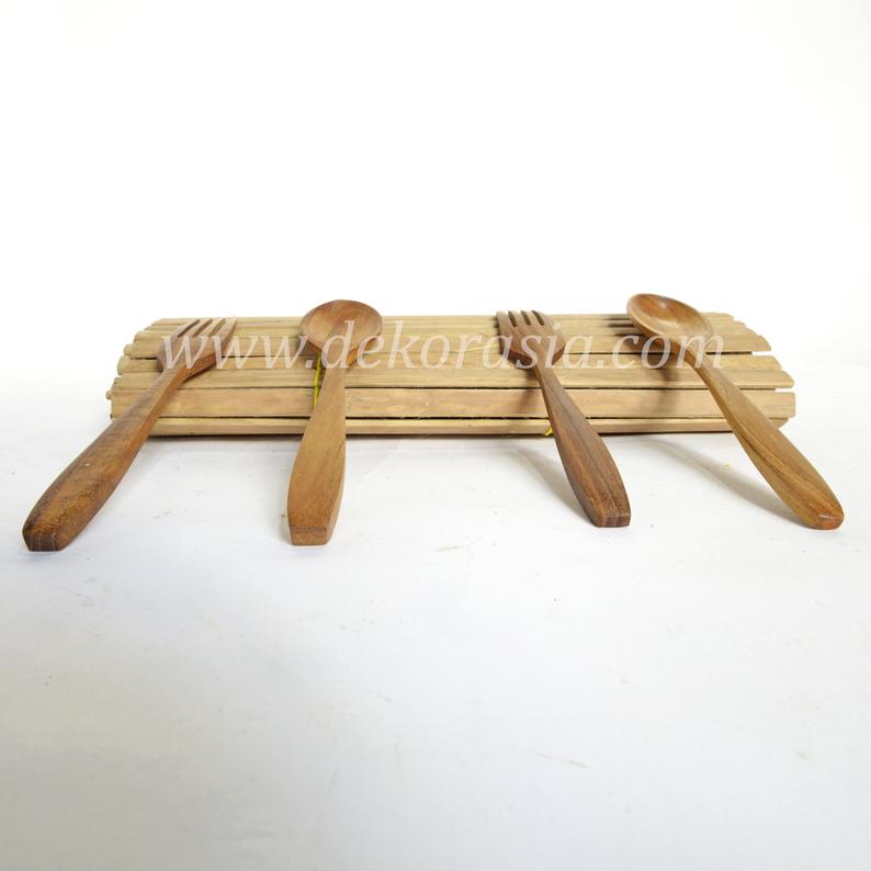 Teak Wood Spoon and Fork - Length 7.1 Inches, Wooden Spoon and Fork Kitchenware - Image 4