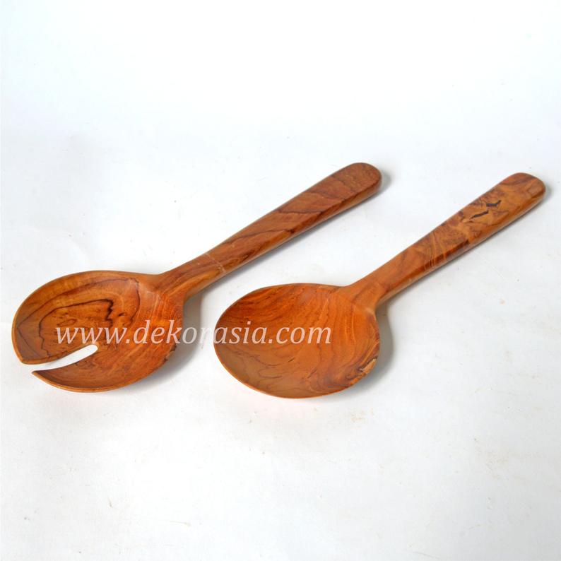 Teak Wooden Spoon for Salad Serving Length 12.2 Inches, Wooden Spoon and Fork Set - Image 4