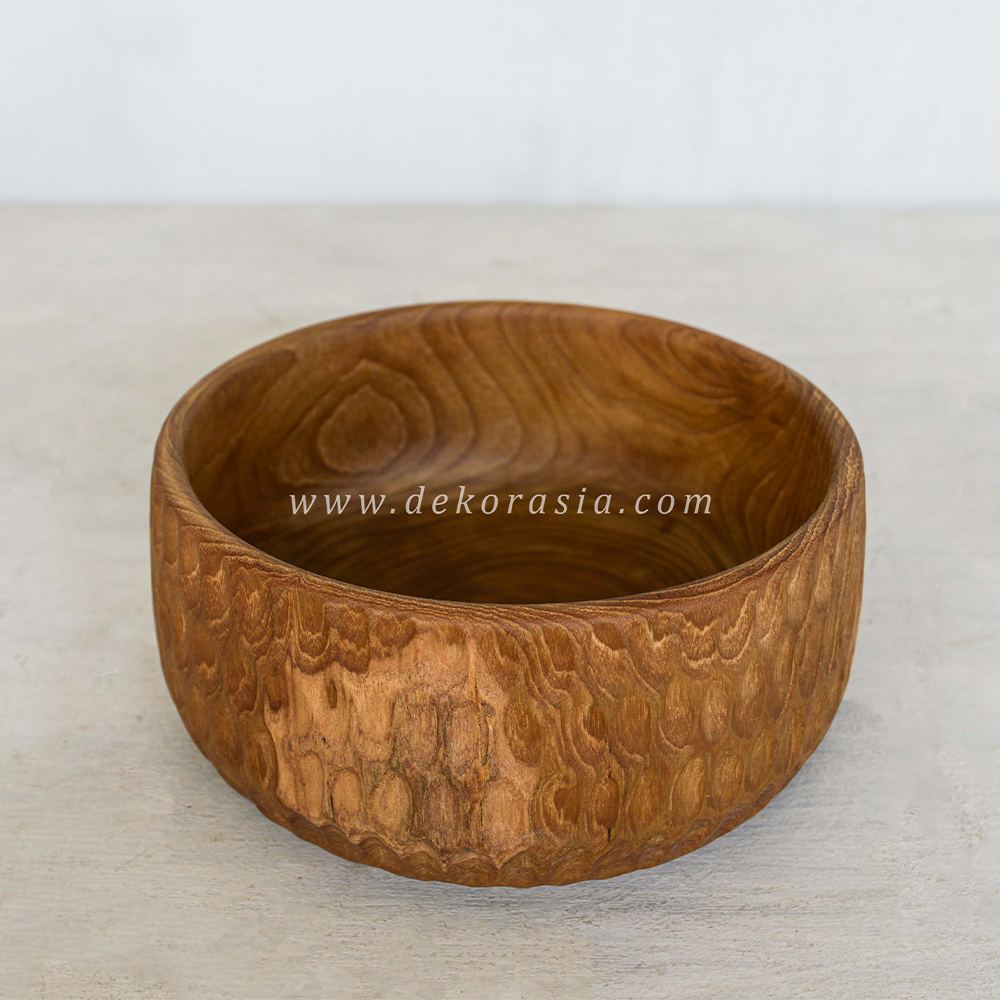 Natural Teak Wood Bowl, Round Wooden Bowl For Serving Food And Salad - Image 1