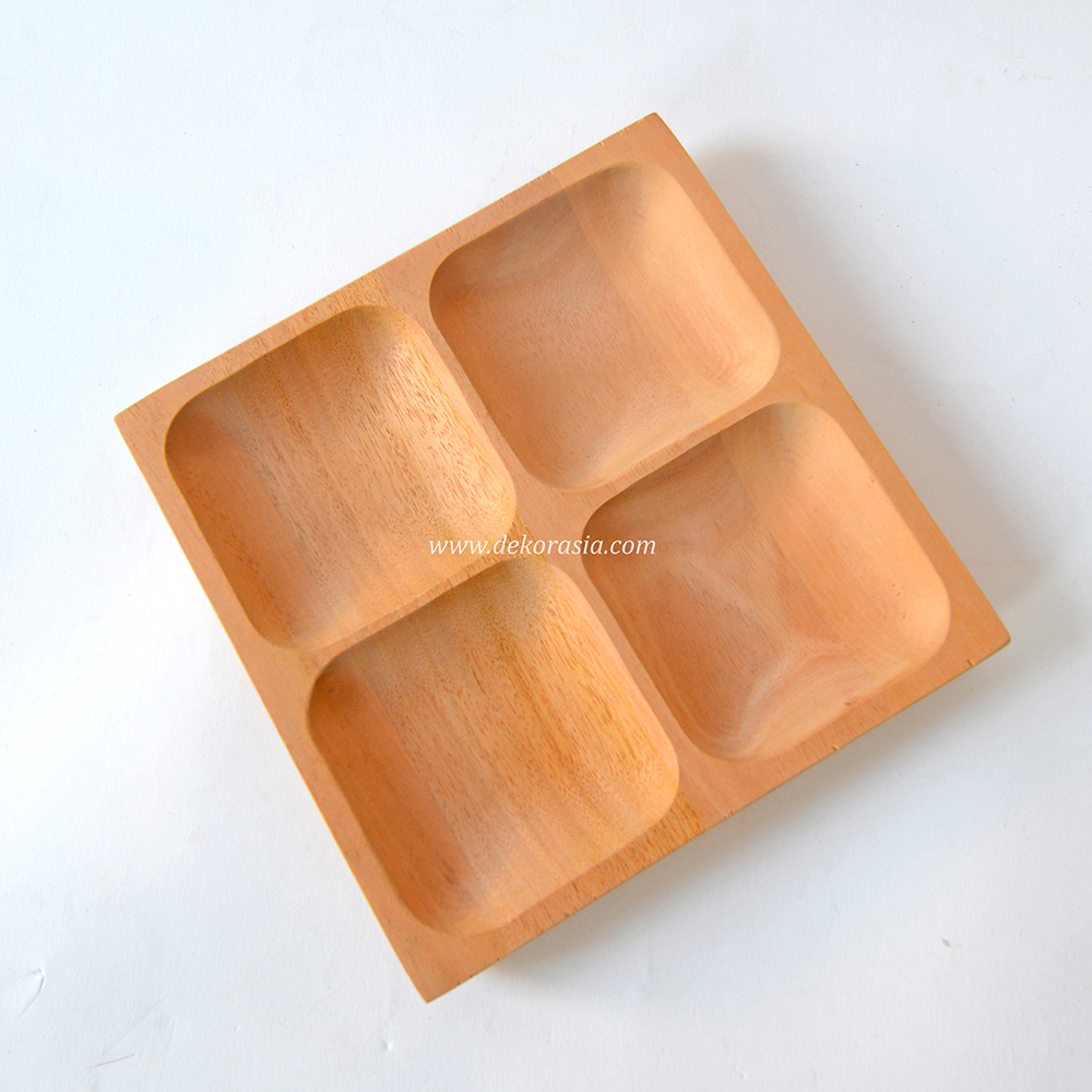 Natural Wooden Square Tray with 4 Compartment Eco-friendly - Image 2
