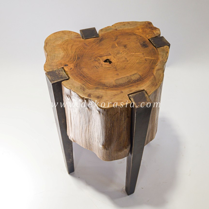 Wood and Metal Industrial Side Table, Wooden Tables for Home Furniture, Solid Wood Table Living Room - Image 4