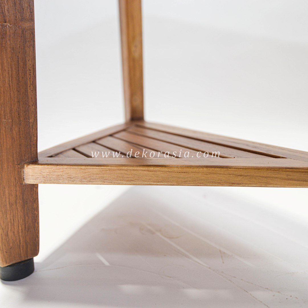 Teak Shaving Stool 3 Legs with Rubber Feet - Wood Stool for Bathroom - Image 4