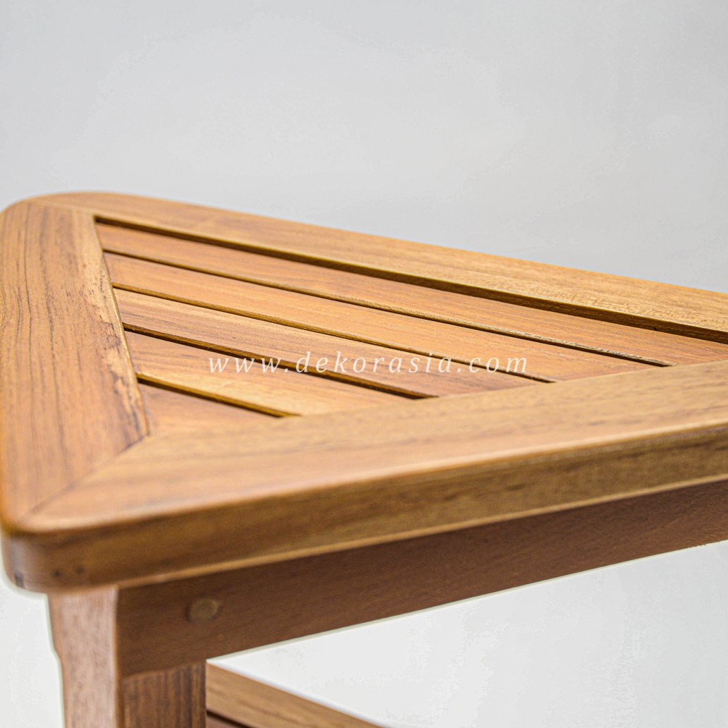 Teak Shaving Stool 3 Legs with Rubber Feet - Wood Stool for Bathroom - Image 3