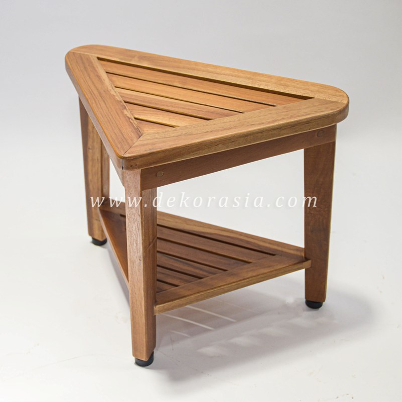 Teak Shaving Stool 3 Legs with Rubber Feet - Wood Stool for Bathroom - Image 1